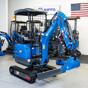 Rippa R15 Eco mini excavator full machine front view inside Portland Oregon showroom